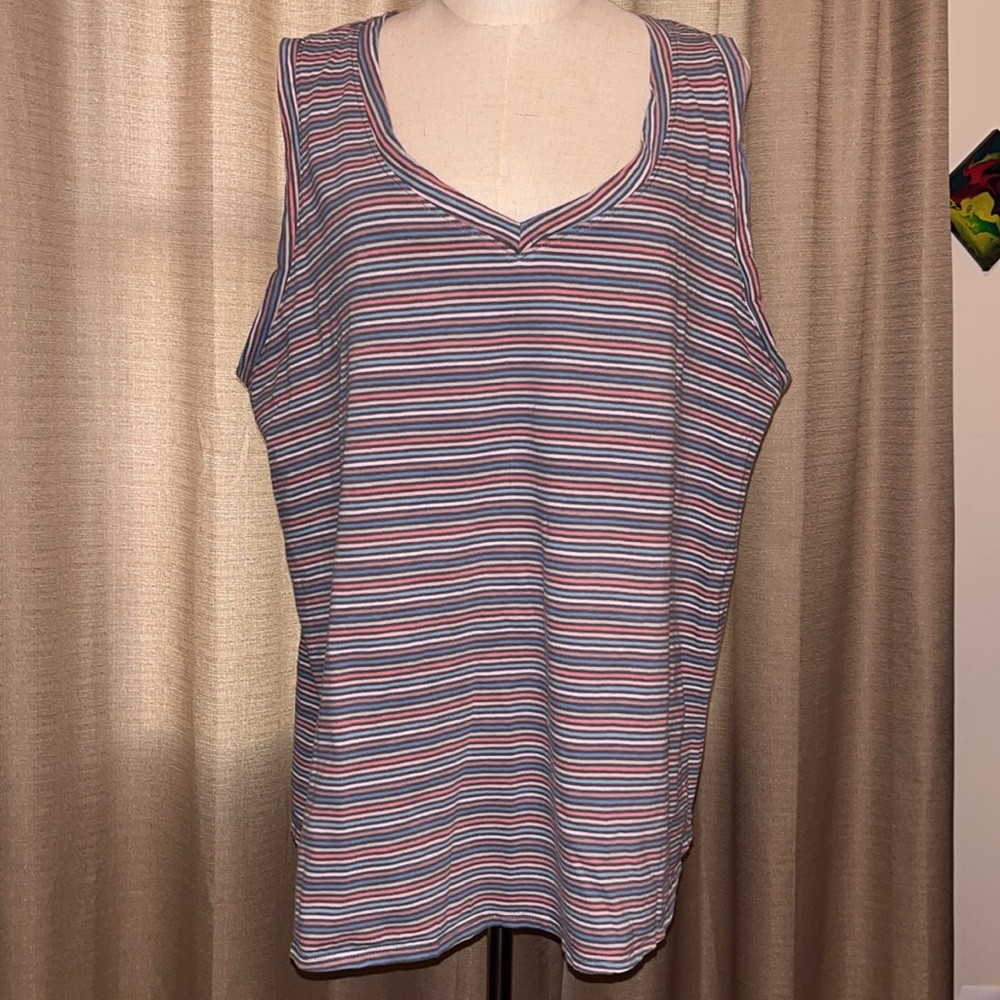 Sonoma Multicolor Striped V Neck Sleeveless Tank Top Women's Plus Size 3X